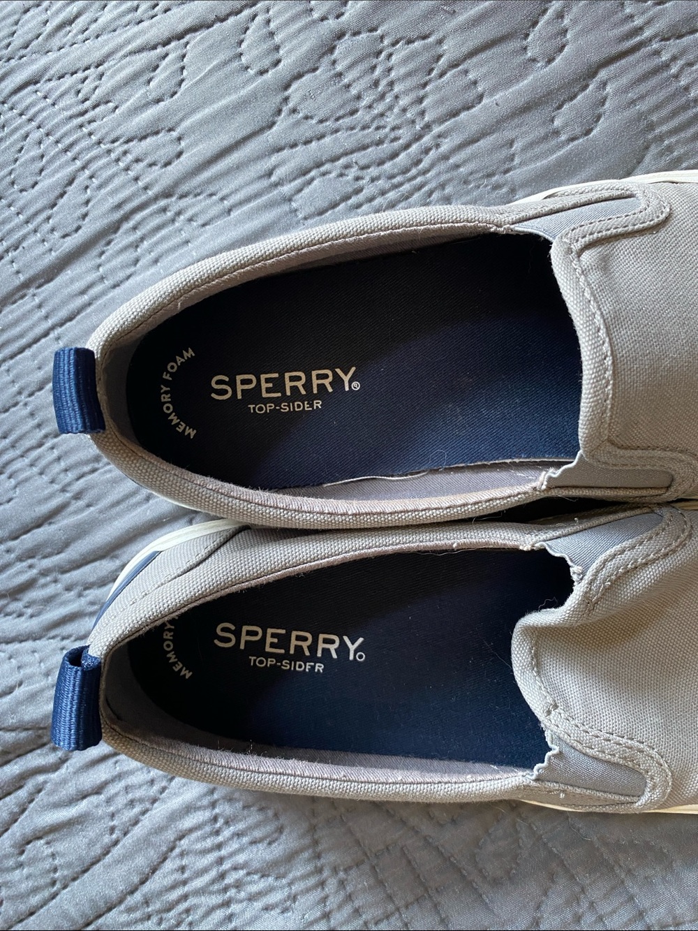 Sperry Slip-On Canvas Sneakers in Light Gray with Navy Insoles - Picture 5 of 5